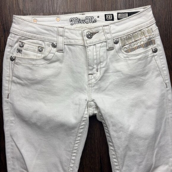 Miss Me Cuffed Skinny Jeans Embellished White Women’s Size 27 - Picture 3 of 13